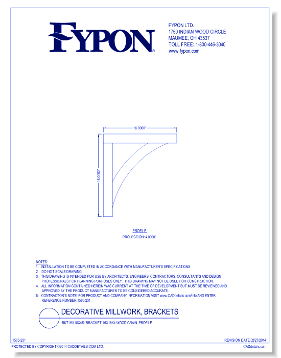 BKT16x18x4s: Bracket 16x18x4 Wood Grain, Profile
