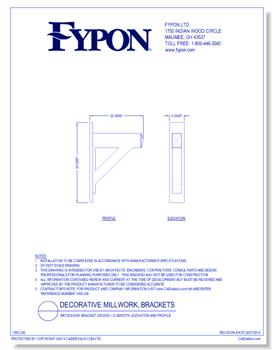 BKT20x30x6: Bracket 20x30x5-1/2 Smooth, Profile