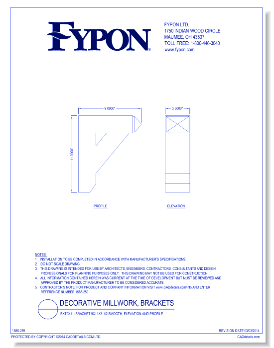 BKT9x11: Bracket 9x11x3-1/2 Smooth, Profile