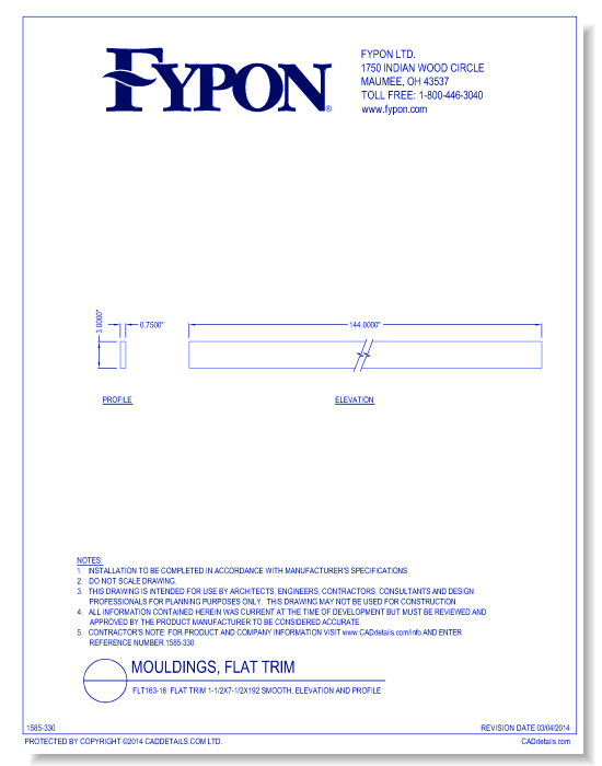 FLT163-16: Flat Trim 1-1/2x7-1/2x192 Smooth, Profile