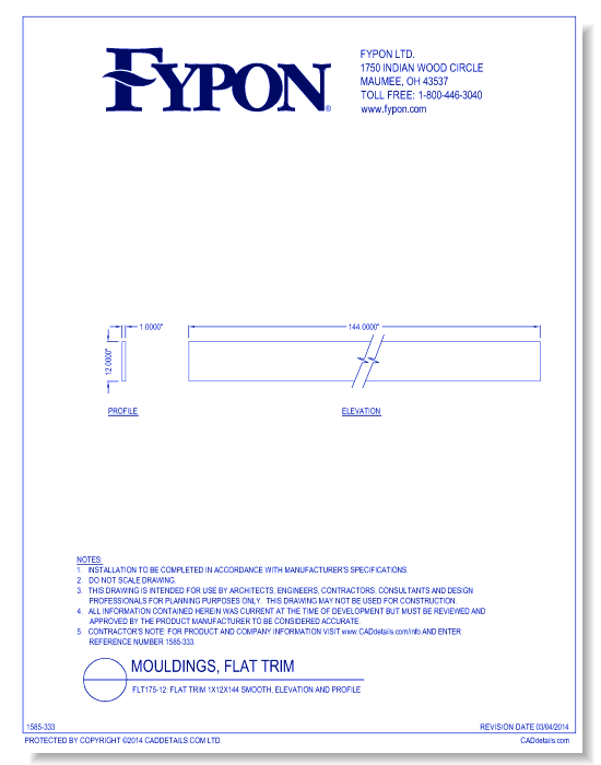 FLT175-12: Flat Trim 1x12x144 Smooth, Profile