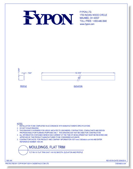 FLT186-16: Flat Trim 3/4x7-1/4x192 Smooth, Profile