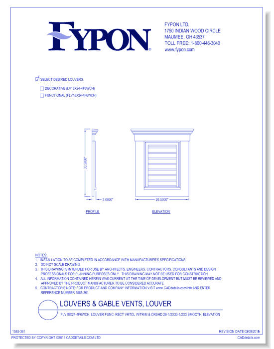LV18x24-4F6WCH/FLV18x24-4F6WCH: Vertical Louver W/FL Trim & Crosshead Deco/Func 18x24x2 Smooth
