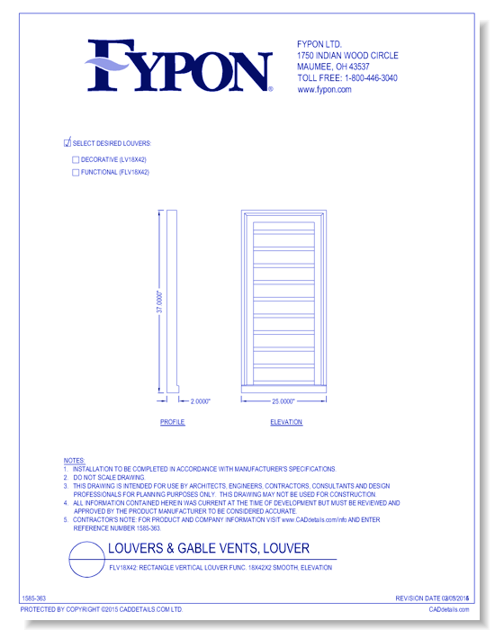 LV18x42/FLV18x42: Rectangle Vertical Louver Deco/Func 18X42X2 Smooth