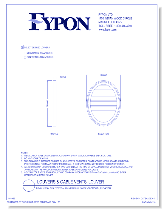 OVLV18x24V/FOVLV18x24V: Oval Vertical Louver Deco/Func 24X18X1-5/8 Smooth