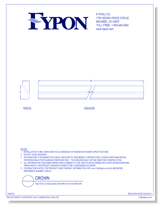 MLD1002-12: Moulding Crown 5x10x144 Smooth