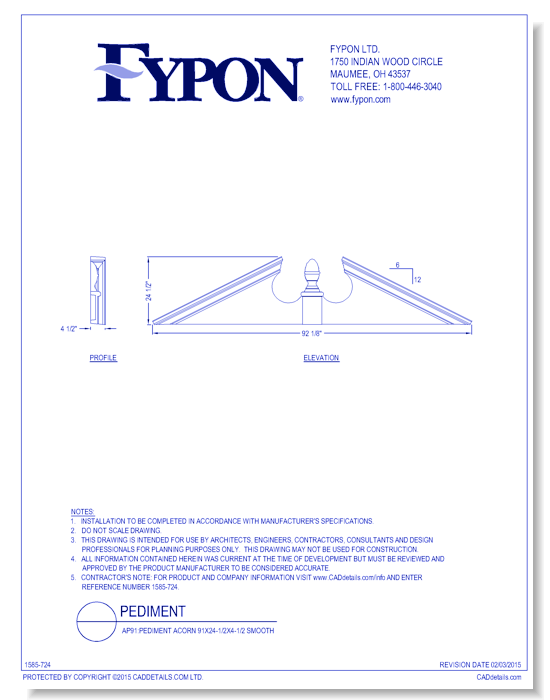 AP91: Pediment Acorn 91x24-1/2x4-1/2 Smooth