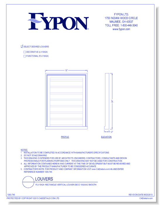 LV18x24/FLV18x24: Vertical Louver Deco/Func 12 X 18 Smooth