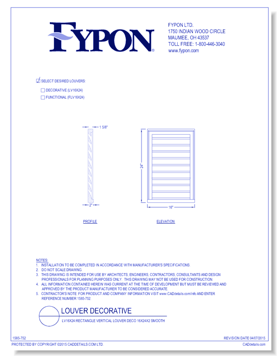 LV16x24/FLV16x24: Rectangle Vertical Louver Deco/Func 16x24x2 Smooth