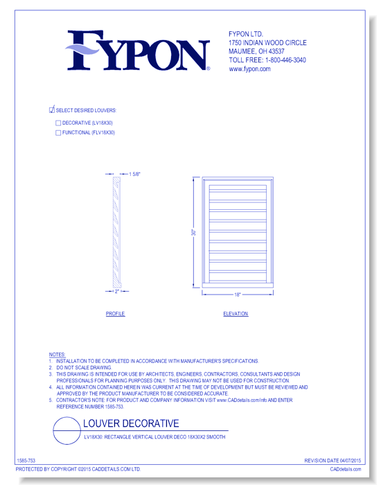 LV18x30/FLV18x30: Rectangle Vertical Louver Deco/Func 18x30x2 Smooth