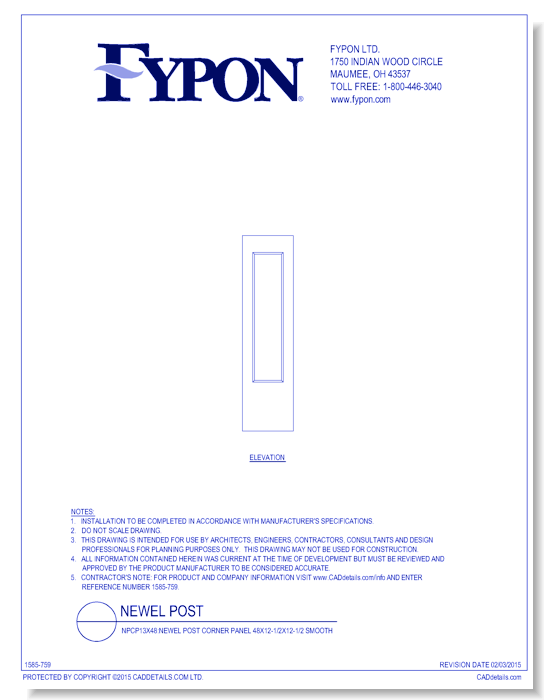 NPCP13x48: Newel Post Corner Panel 48x12-1/2x12-1/2 Smooth
