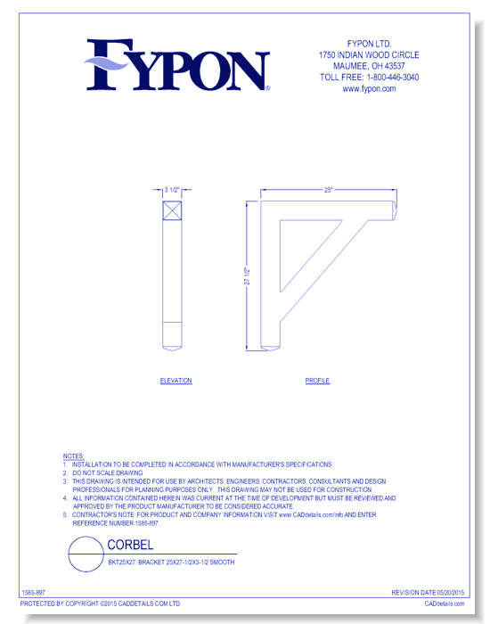 BKT25X27: Bracket 25X27-1/2X3-1/2 Smooth