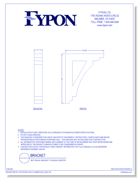BKT19X24X4: Bracket 18-5/8X24X4 Smooth
