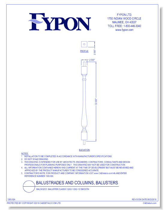 BAL3X32CC: Baluster Classic 32x2-1/2x2-1/2 Smooth