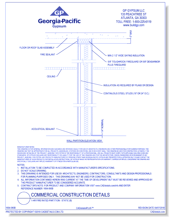 1-Hr Fire Rated Partition - Static (b)