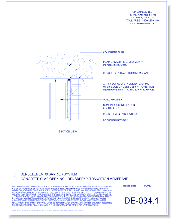 DE-034-1 - Concrete Slab Opening - DENSDEFY™ Transition Membrane