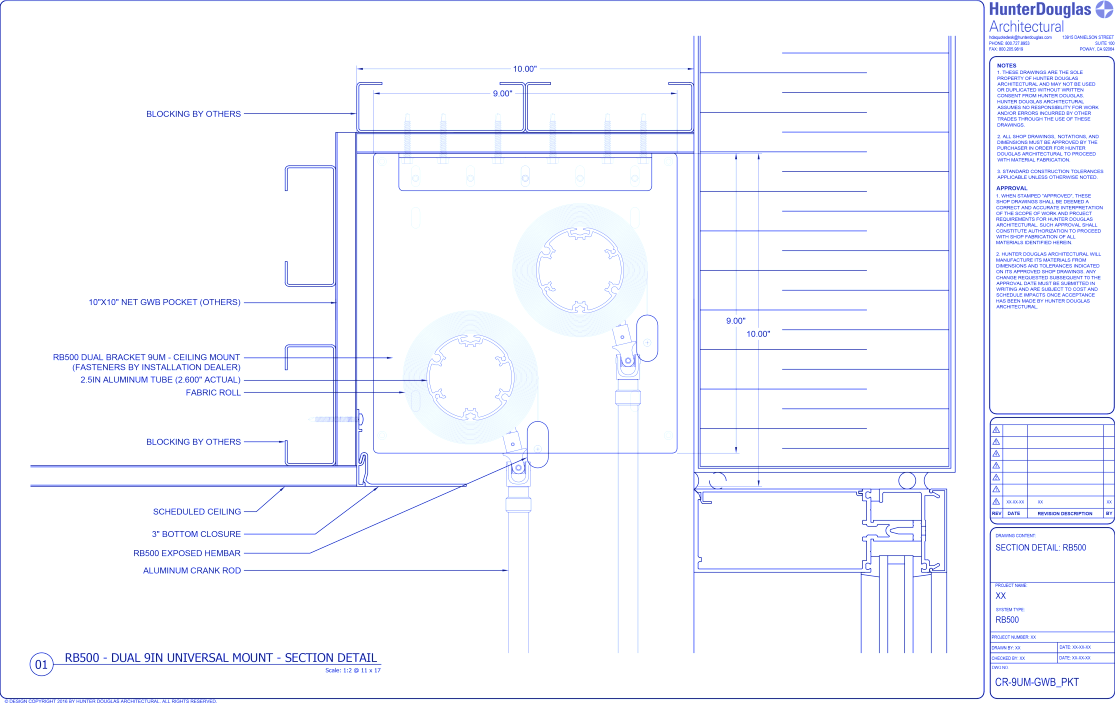 Heavy Duty Crank: 9IN Dual UM Bracket – Gypsum Wallboard Pocket