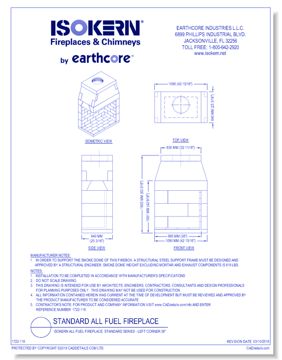 Isokern All Fuel Fireplace: Standard Series - Left Corner 36"