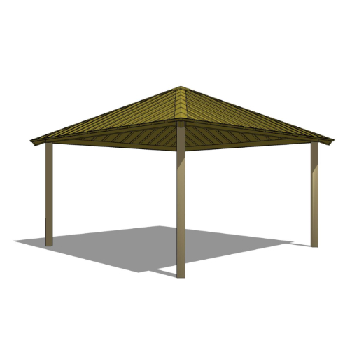 16' x 16' Square Shelter: Elevation and Plan Views