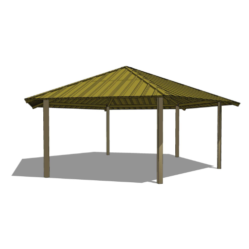 28' Hexagonal Shelter: Elevation and Plan Views