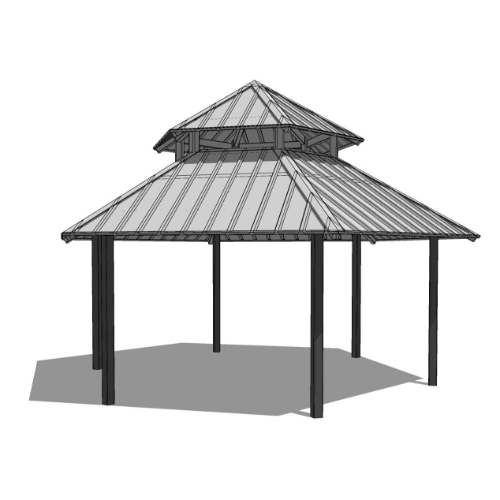 24' Duo-Top Hexagonal Shelter: Elevation and Plan Views