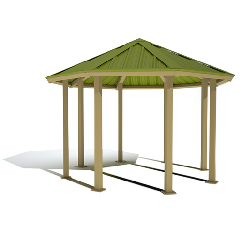 16' Octagonal Shelter: Elevation and Plan Views