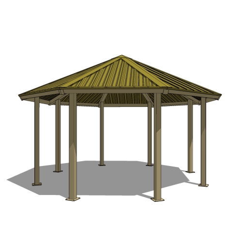 20' Octagonal Shelter: Elevation and Plan Views