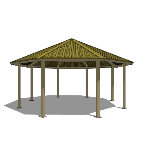24' Octagonal Shelter: Elevation and Plan Views