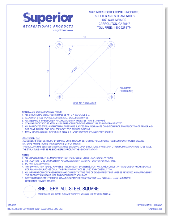 16' x 16' Square Shelter: Ground Plan