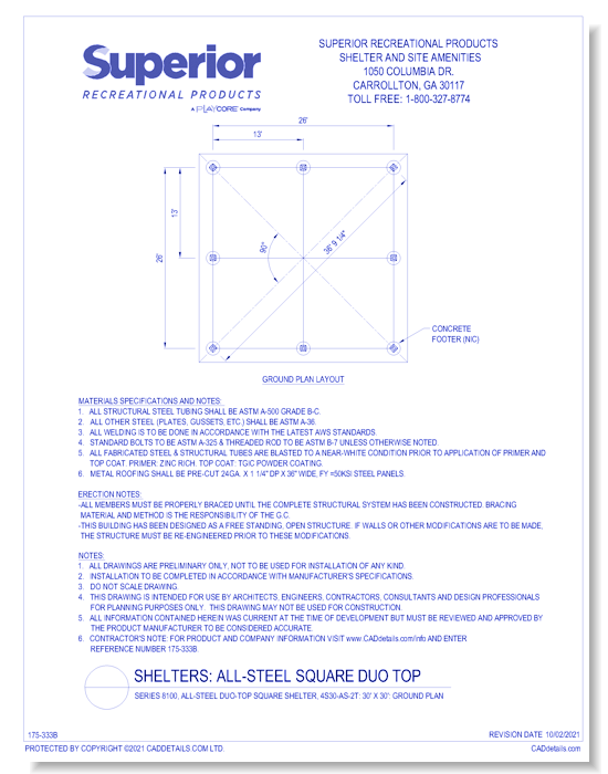30' x 30' Duo-Top Square Shelter: Ground Plan