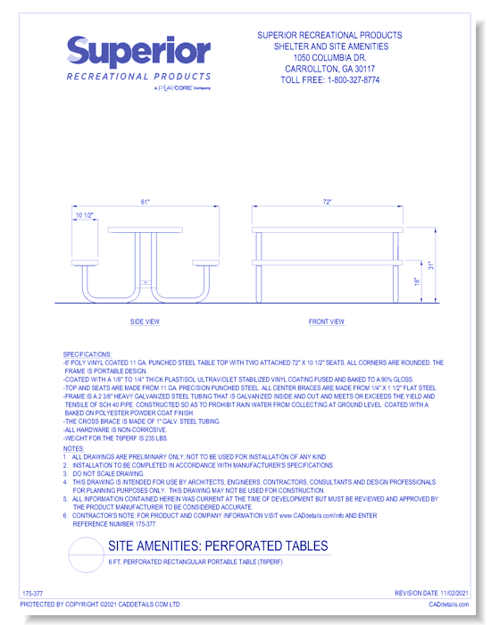 6 ft. Perforated Rectangular Portable Table (T6PERF)