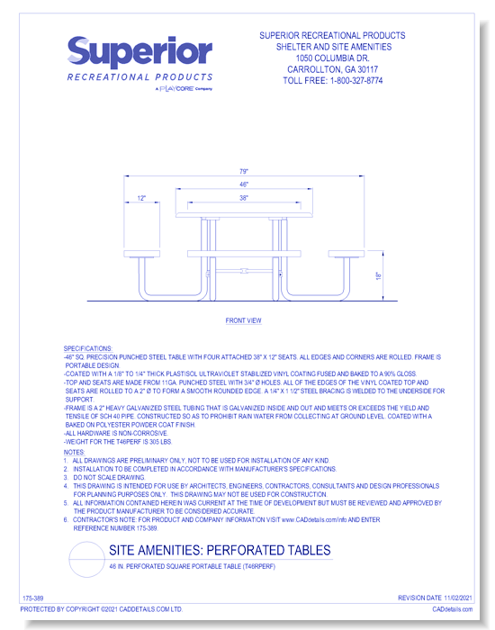 46 in. Perforated Square Portable Table (T46RPERF)