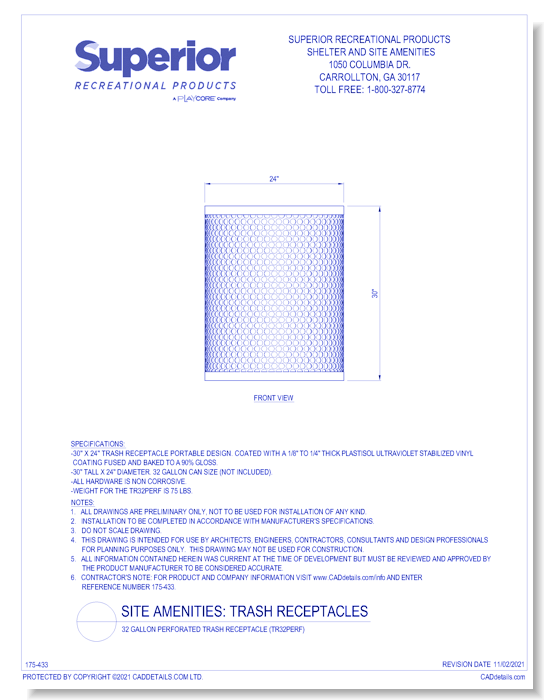 32 Gallon Perforated Trash Receptacle (TR32PERF)