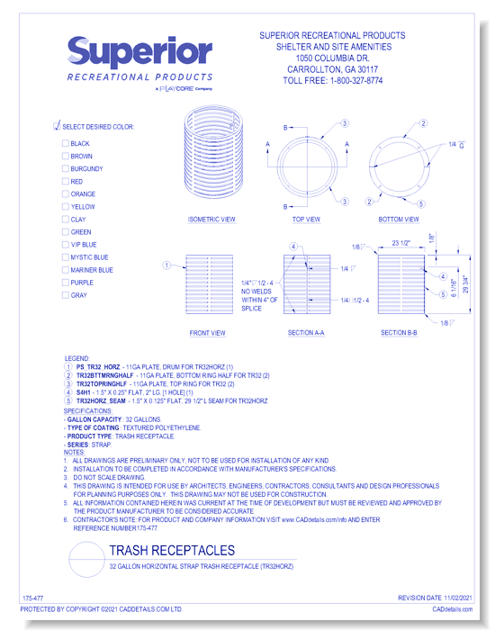 32 Gallon Horizontal Strap Trash Receptacle (TR32HORZ)
