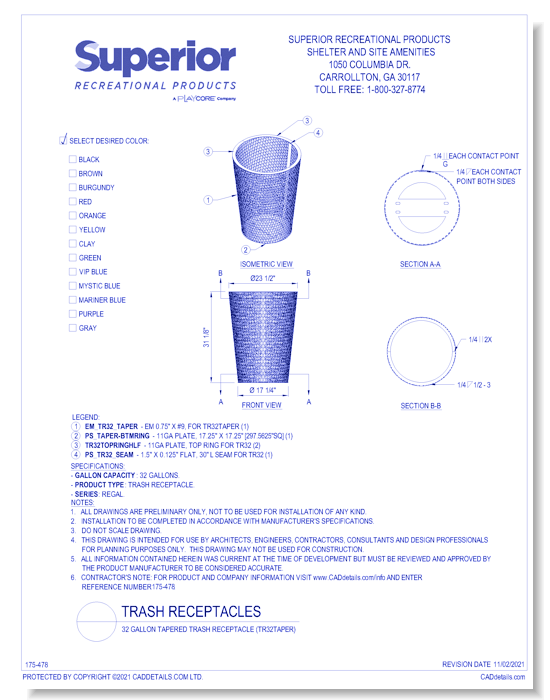 32 Gallon Tapered Trash Receptacle (TR32TAPER)