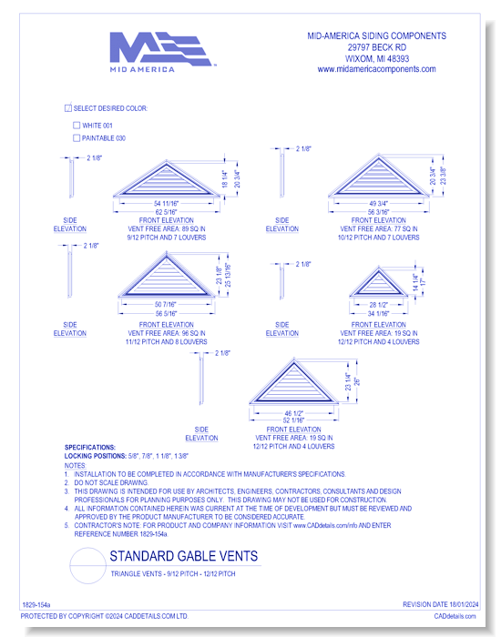 Triangle Vents 9/12 Pitch - 12/12 Pitch