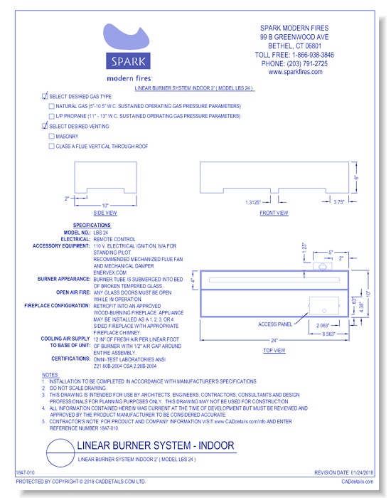 Linear Burner System Indoor 2' ( Model LBS 24 )