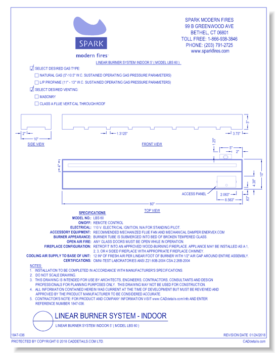 Linear Burner System Indoor 5' (Model LBS 60 )