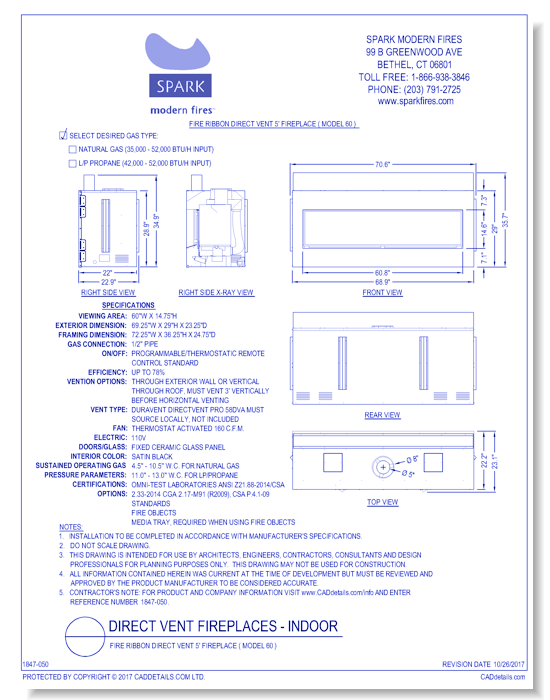 Fire Ribbon Direct Vent 5' Fireplace ( Model 60 )