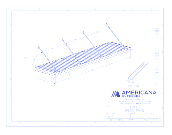 Awning: Imperial Marquee Canopy 48" Projection, 192" Width, 6" Roof Panel
