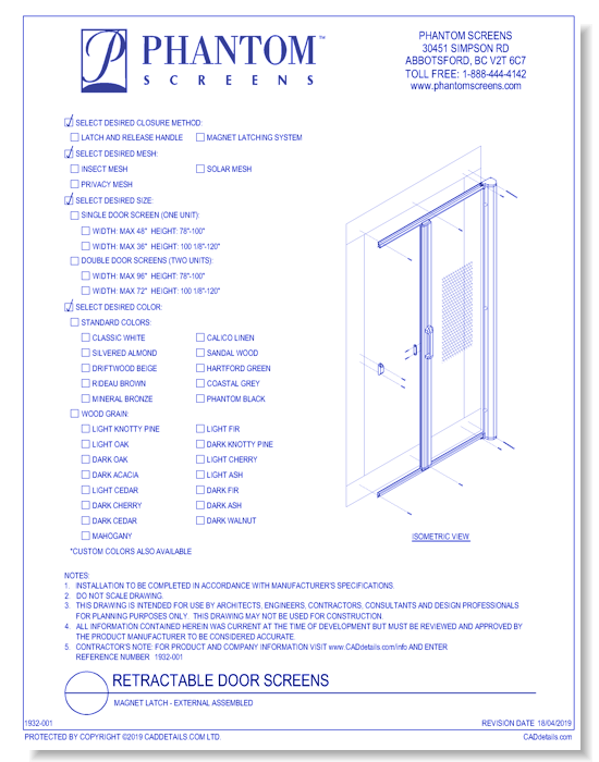 Retractable Door Screens: Magnet Latch - External Assembled
