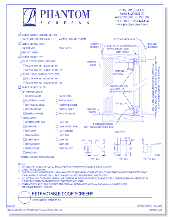 Retractable Door Screens: Inswing Door with Top Sill