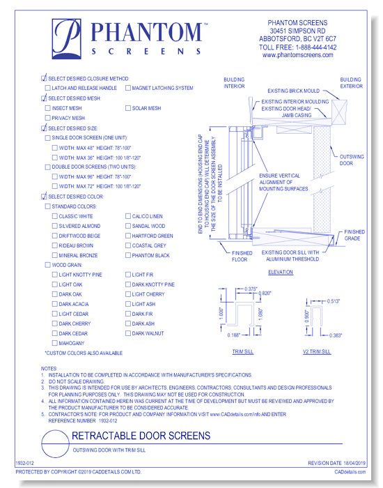 Retractable Door Screens: Outswing Door with Trim Sill