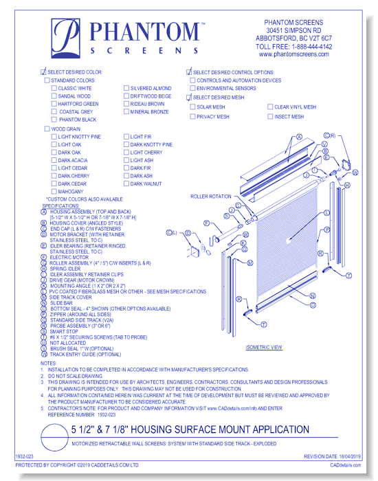 Motorized Retractable Wall Screens: System with Standard Side Track - Exploded