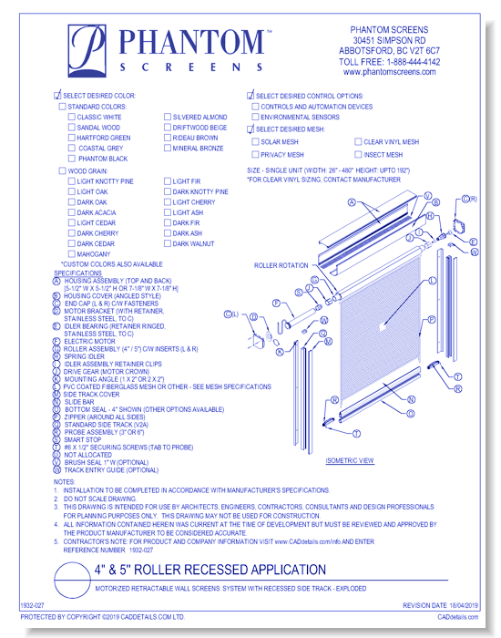 Motorized Retractable Wall Screens: System with Recessed Side Track - Exploded