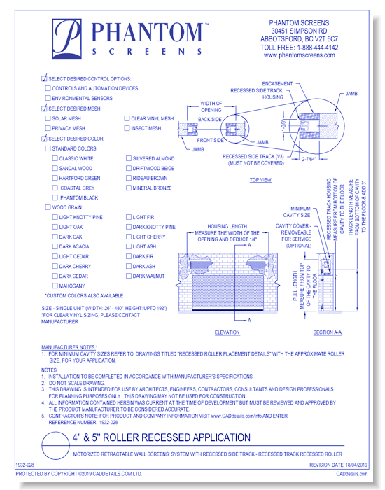 Motorized Retractable Wall Screens: System with Recessed Side Track - Recessed Track Recessed Roller