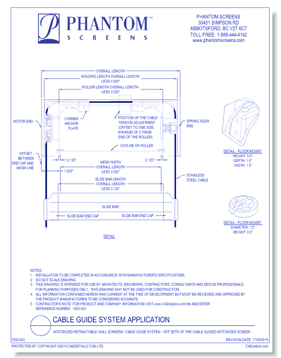 Motorized Retractable Wall Screens: Cable Guide System - Off Sets of the Cable Guided Motorized Screen