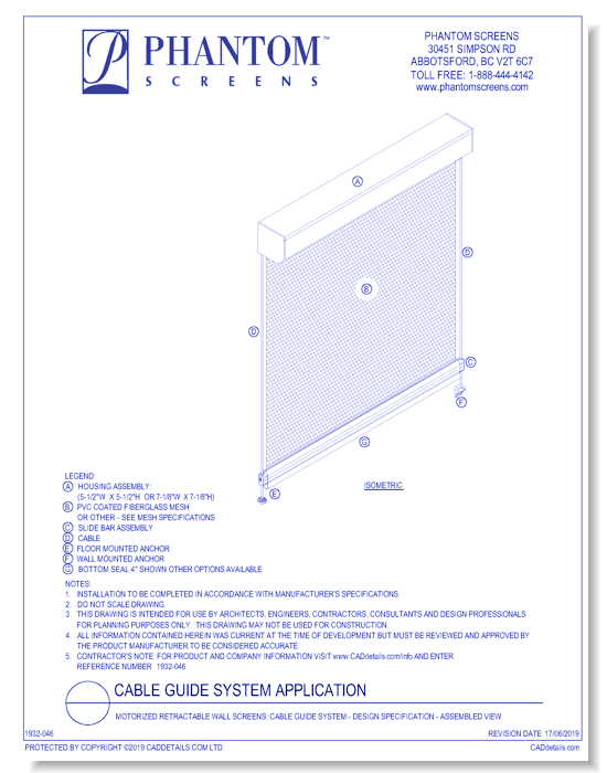 Motorized Retractable Wall Screens: Cable Guide System - Design Specification - Assembled View