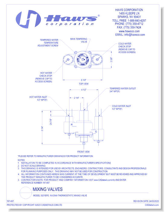 Model 9201EFE: AXION® Thermostatic Mixing Valve
