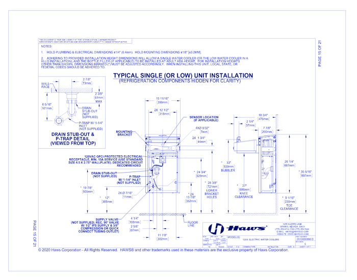 Model 1202SFH: Wall Mount Dual Filtered ADA Water Cooler